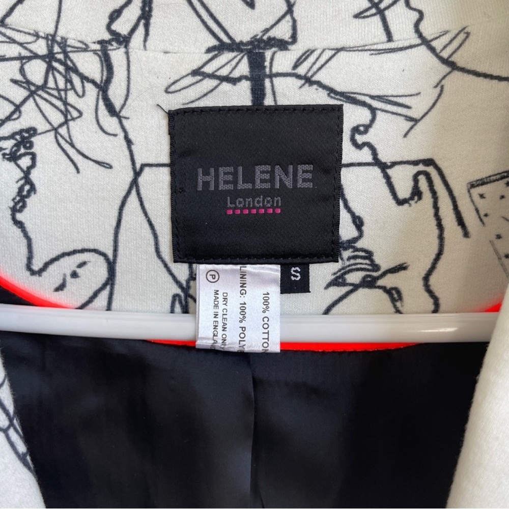 HELENE LONDON Face Illustrations Black and White Long Blazer - Picture 9 of 10